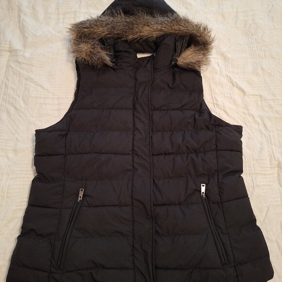 Banana Republic Black Puffer Vest with Faux Fur Hood - Picture 1 of 8